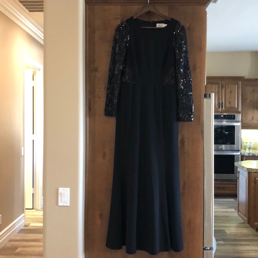 Black long sleeve evening gown